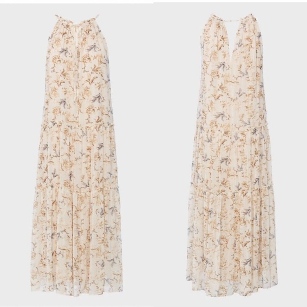 NWT Anthropologie Drew M Naomi Chiffon Maxi Dress Ivory Yellow Vintage Floral